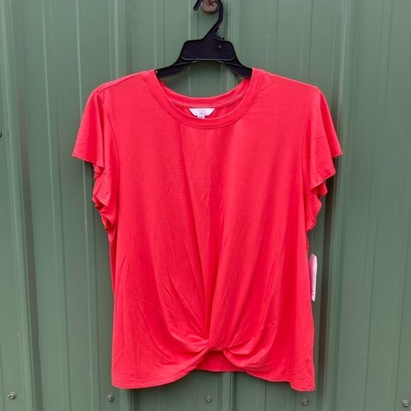 Women's Ultra Soft Relaxed Fit Twist Front Flutter Sleeve Top T-Shirt Size 3XL - Picture 1 of 9